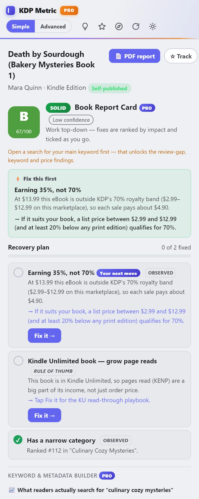 Book Report Card: a B grade, the fix to make first and a tickable recovery plan